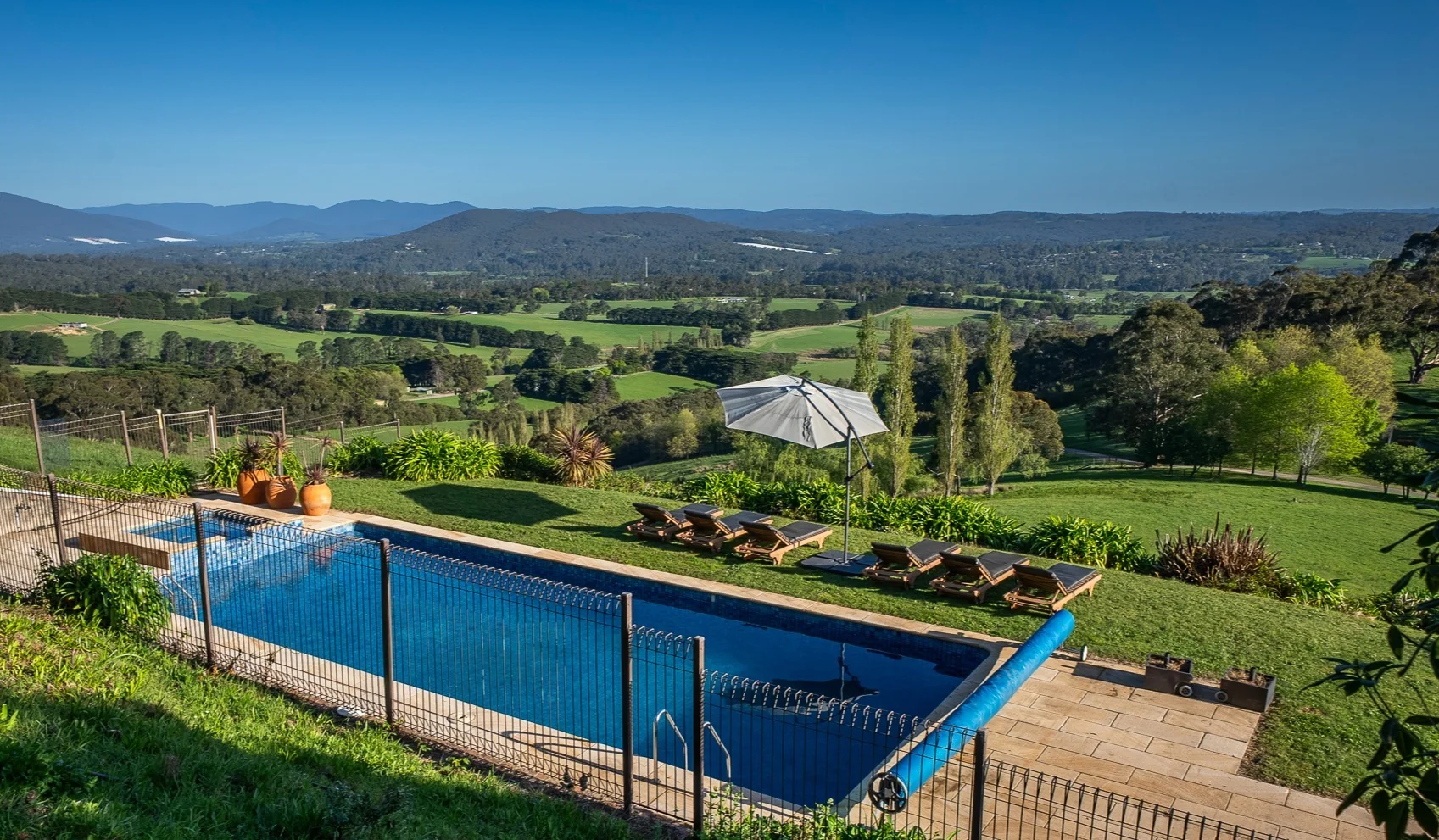 Yallock Park swimming pool overlooking the Upper Yarra Valley